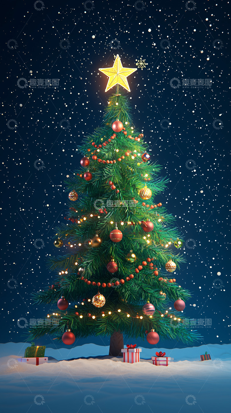 高清大图下载【趣麦麦图】星空下闪耀的圣诞树