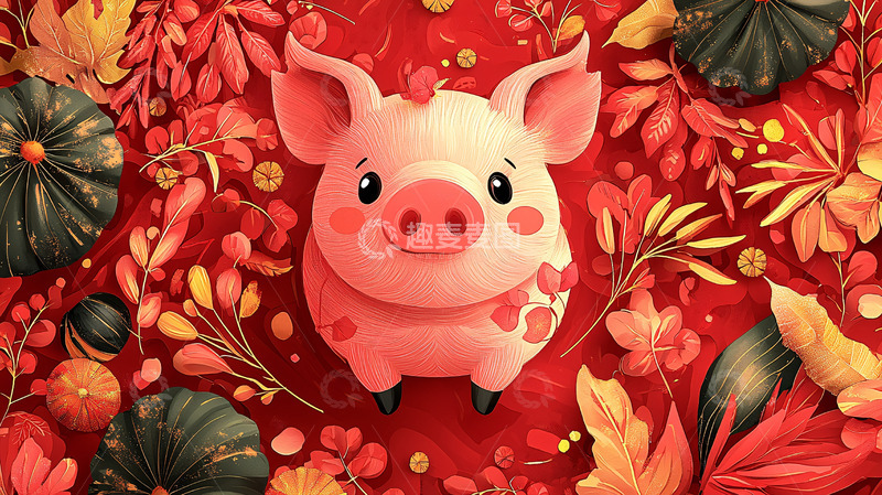 高清大图下载【趣麦麦图】红粉色卡通小猪