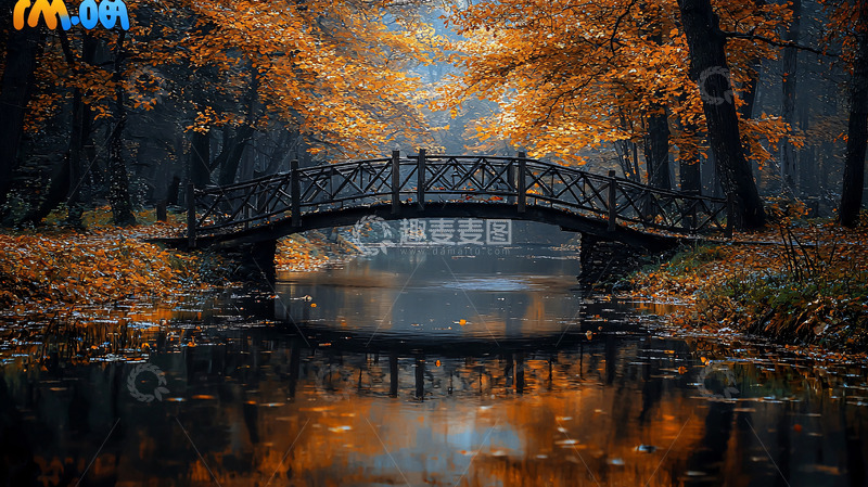 高清大图下载【趣麦麦图】秋日森林小桥流水