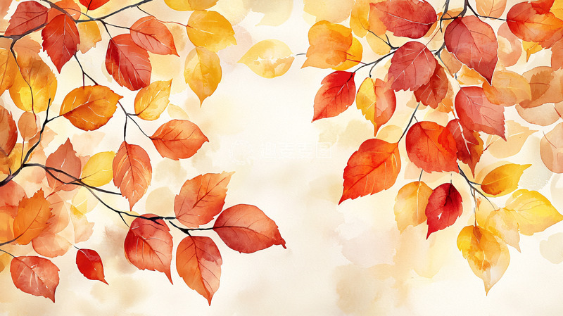 高清大图下载【趣麦麦图】秋天水彩树叶背景