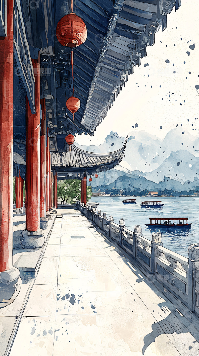 高清大图下载【趣麦麦图】中国风水墨山水画廊