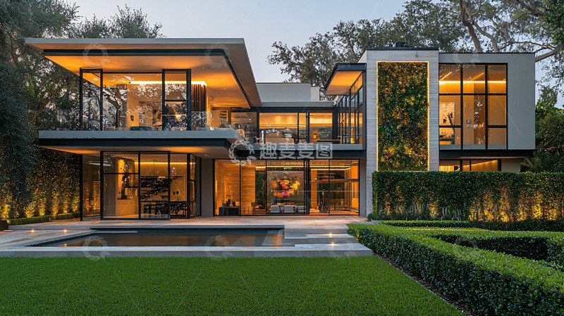 高清大图下载【趣麦麦图】现代简约别墅夜景