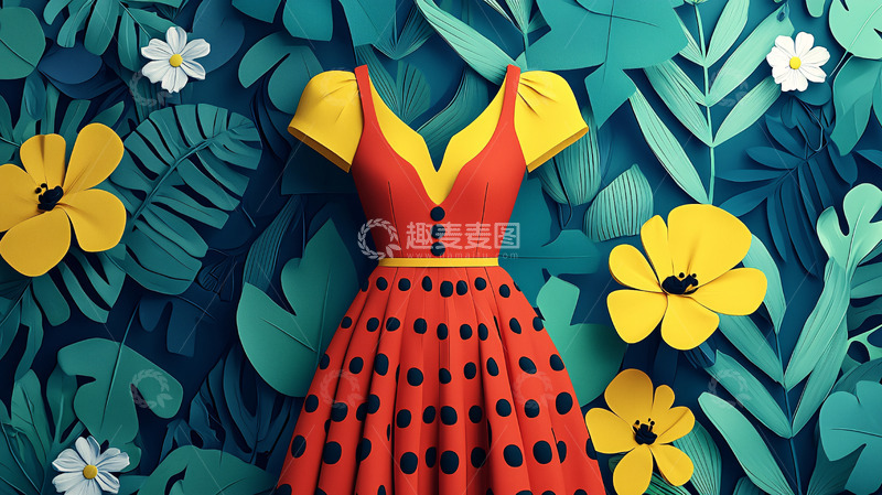 高清大图下载【趣麦麦图】红底黑点圆点裙