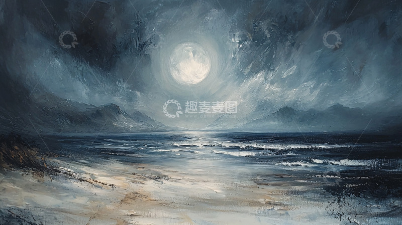 高清大图下载【趣麦麦图】宁静的夜间海景