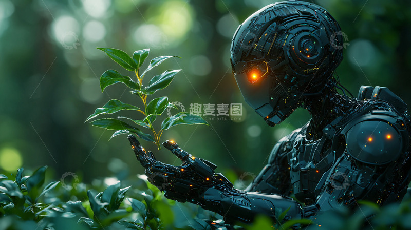 高清大图下载【趣麦麦图】机器人观察植物