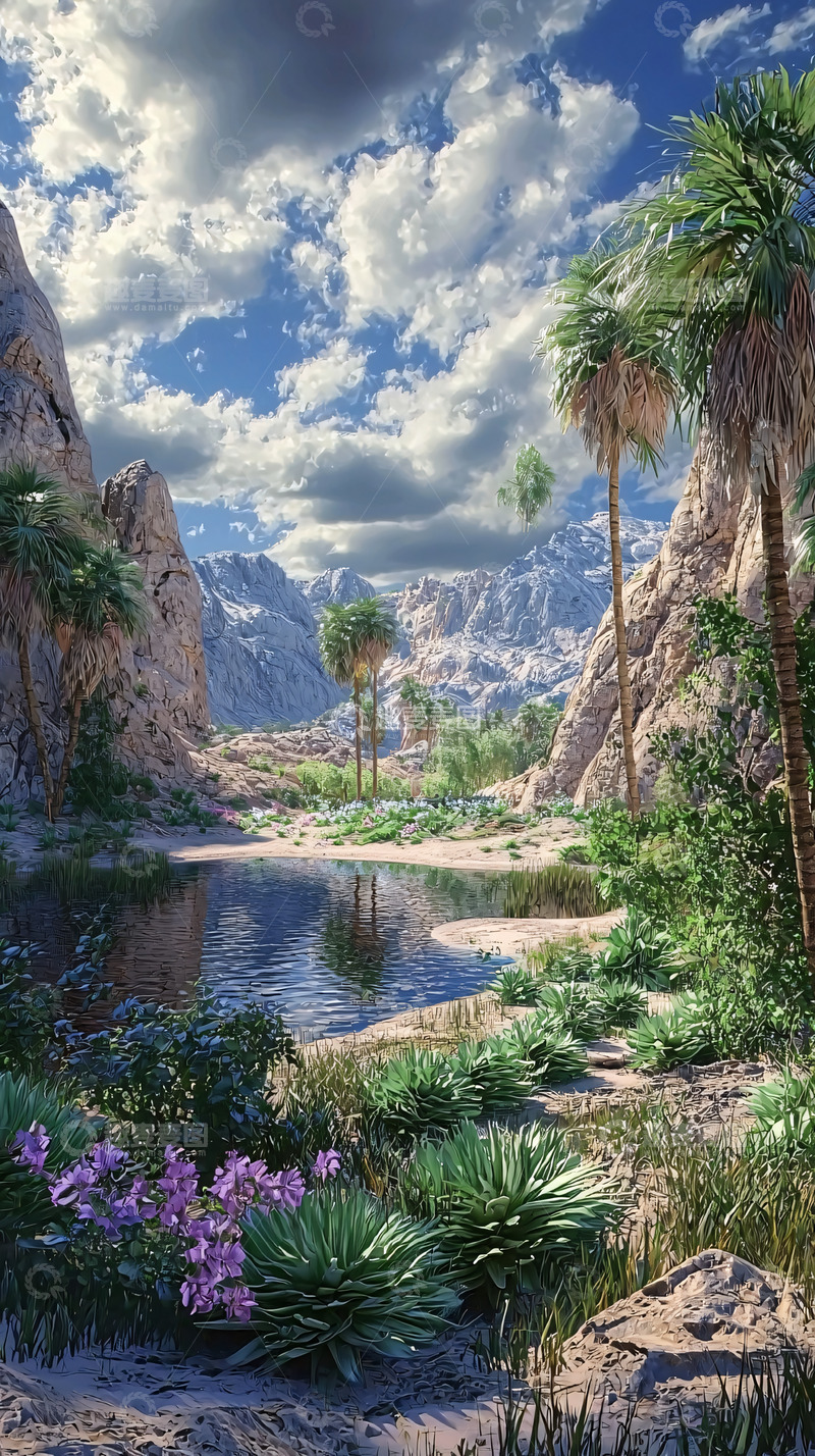 高清大图下载【趣麦麦图】山谷中绿洲的宁静景色