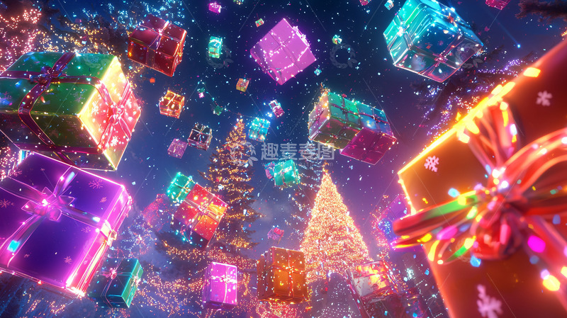 高清大图下载【趣麦麦图】梦幻圣诞礼物雨