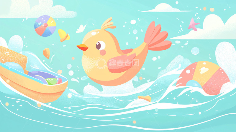 高清大图下载【趣麦麦图】小鸟玩水卡通图片