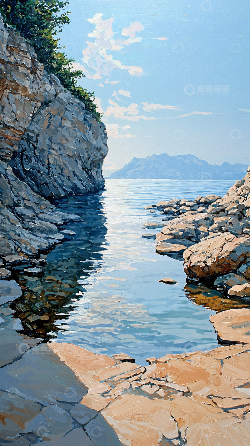 高清大图下载【趣麦麦图】平静海湾岩石海岸风景