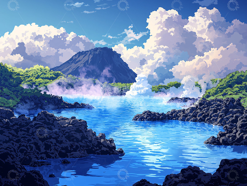 高清大图下载【趣麦麦图】火山岛屿热泉景观