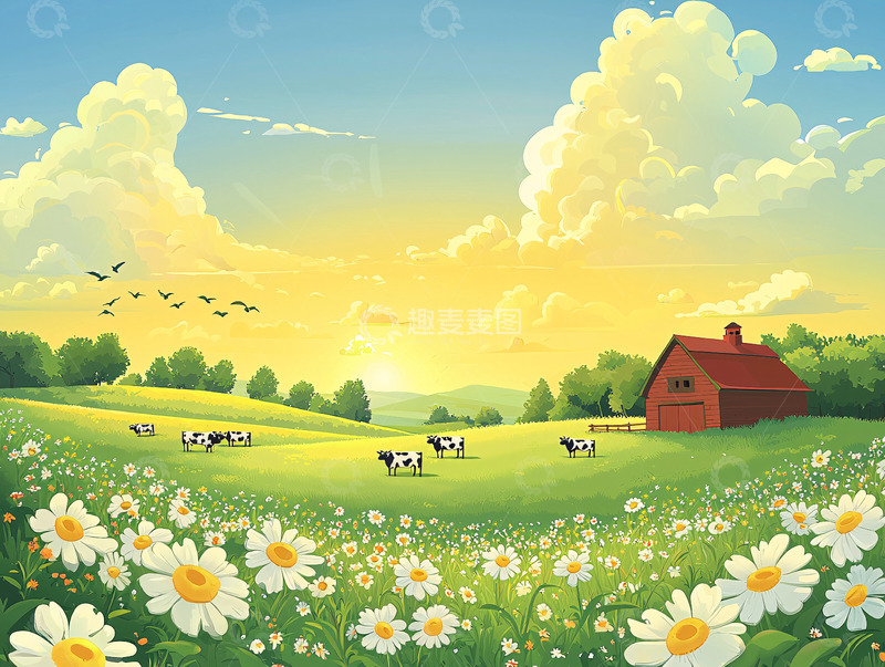 高清大图下载【趣麦麦图】绿草如茵的田野风光