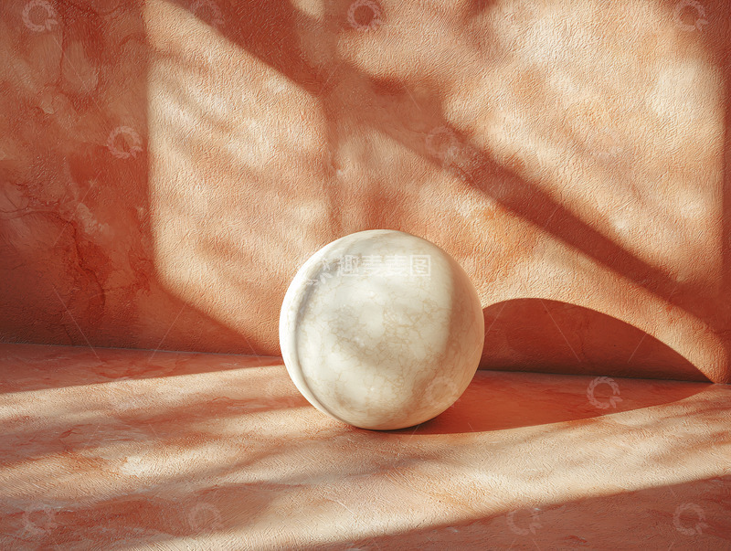 高清大图下载【趣麦麦图】橘色墙面上的白色球体