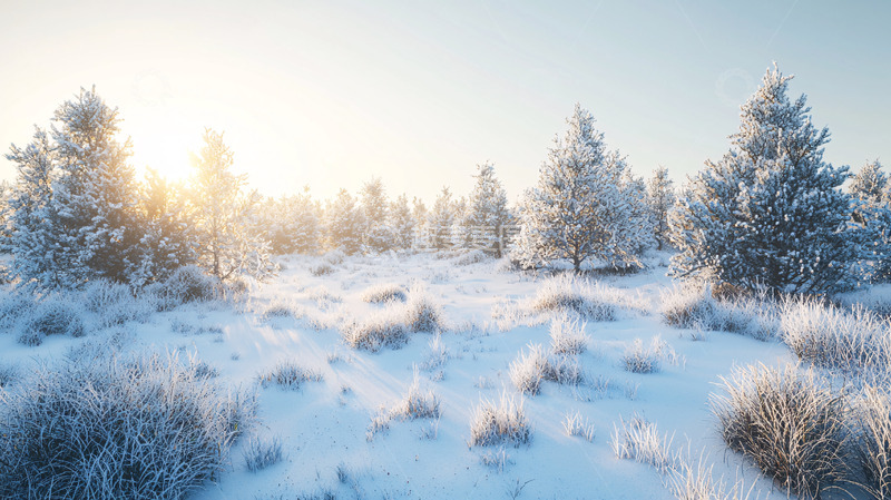 高清大图下载【趣麦麦图】冬日雪景森林日出
