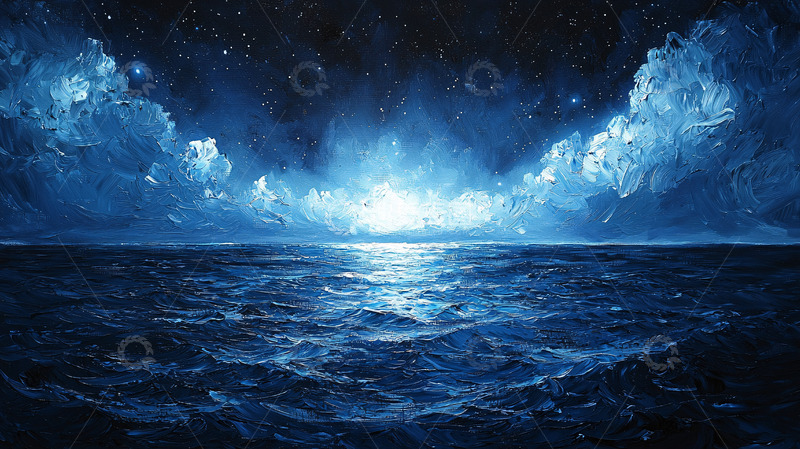 高清大图下载【趣麦麦图】宁静夜晚海面星光璀璨