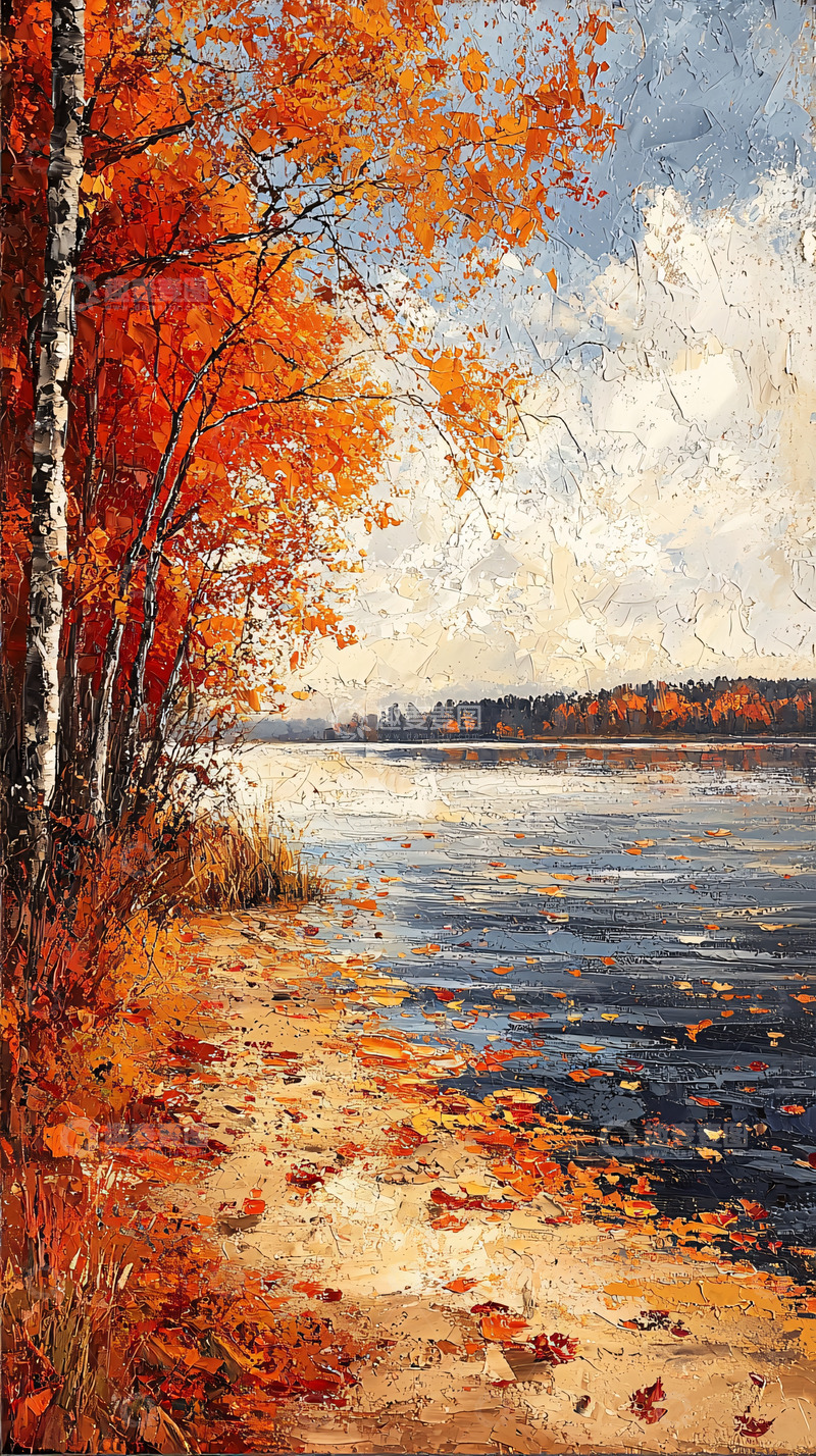 高清大图下载【趣麦麦图】秋日湖畔落叶缤纷