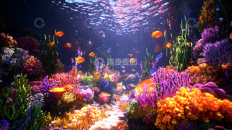高清大图下载【趣麦麦图】海底珊瑚礁鱼群