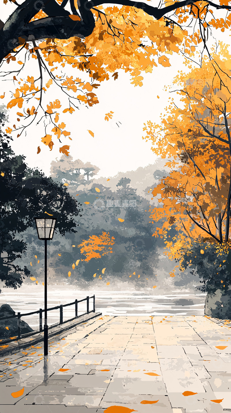高清大图下载【趣麦麦图】秋日黄叶小路风景