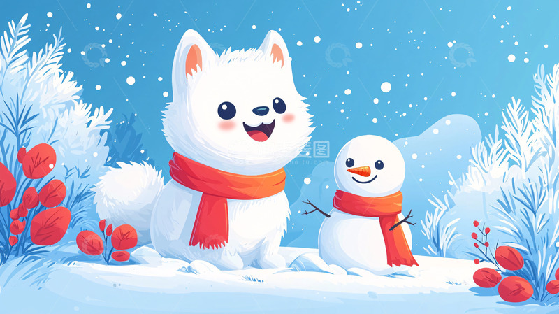 高清大图下载【趣麦麦图】卡通小白狗雪人