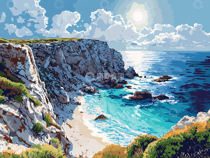 高清大图下载【趣麦麦图】阳光海岸悬崖峭壁