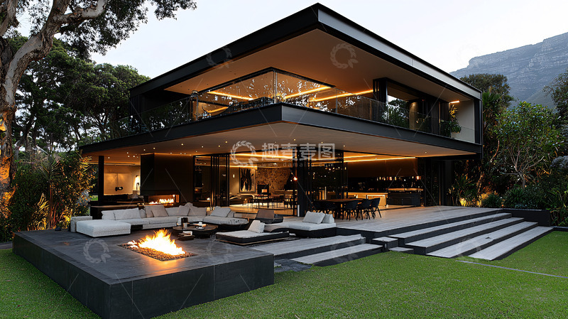 高清大图下载【趣麦麦图】现代简约别墅夜景
