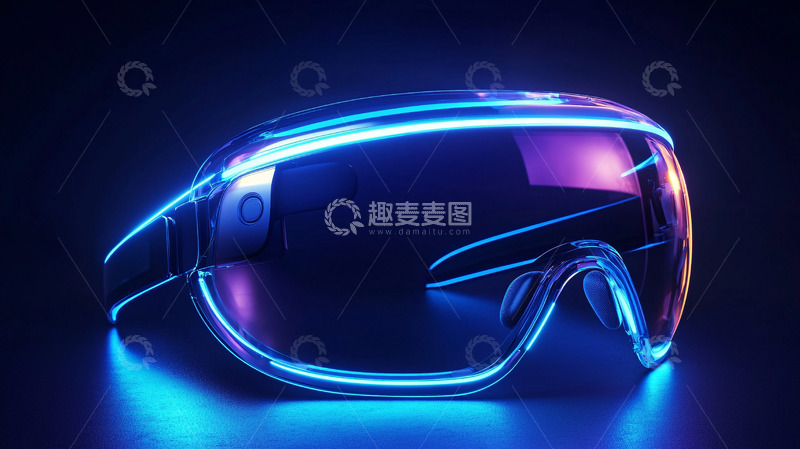 高清大图下载【趣麦麦图】蓝色灯光下的未来科技护目镜