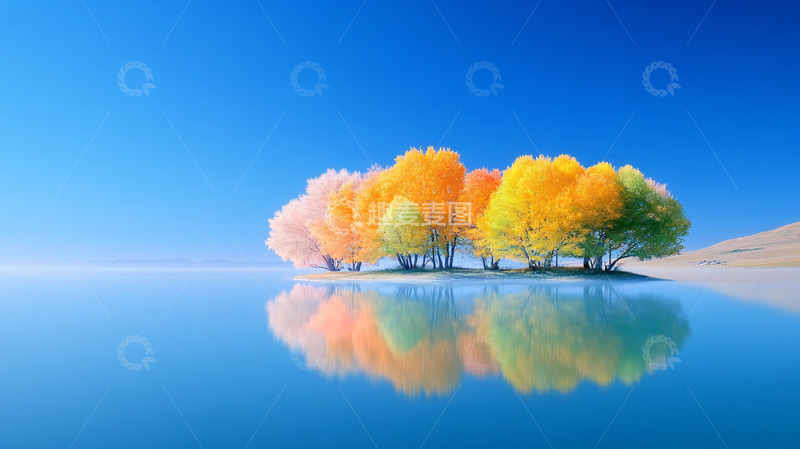 高清大图下载【趣麦麦图】秋色树木湖泊倒影