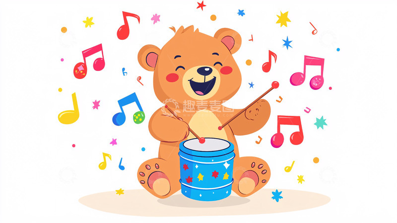 高清大图下载【趣麦麦图】敲鼓的卡通小熊