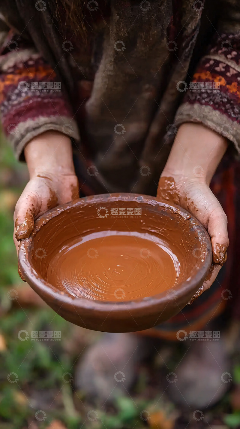 高清大图下载【趣麦麦图】双手捧着泥碗