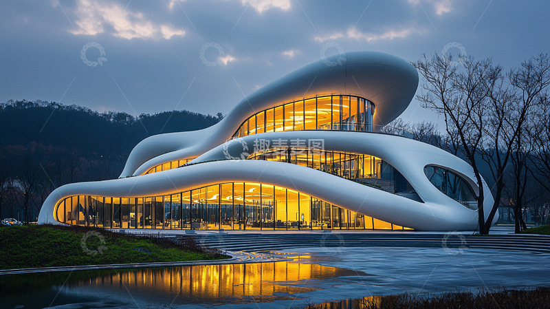 高清大图下载【趣麦麦图】流线型现代建筑夜景