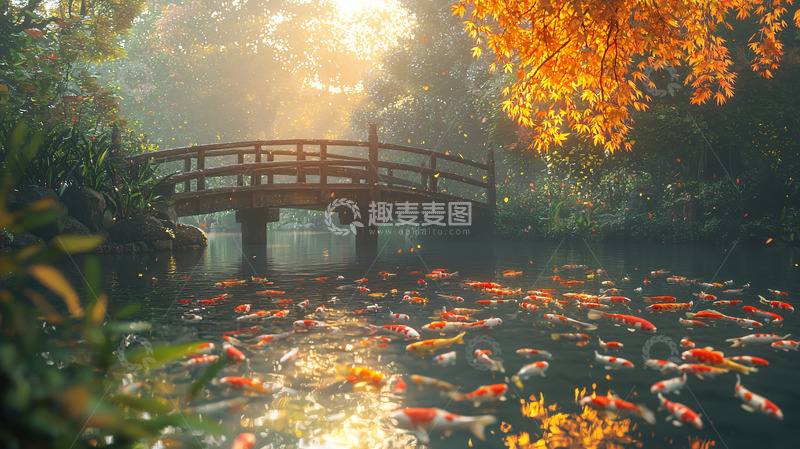 高清大图下载【趣麦麦图】清晨阳光下的日式庭院