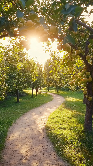 阳光洒满小路果园