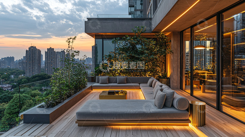 高清大图下载【趣麦麦图】高端公寓露台夜景