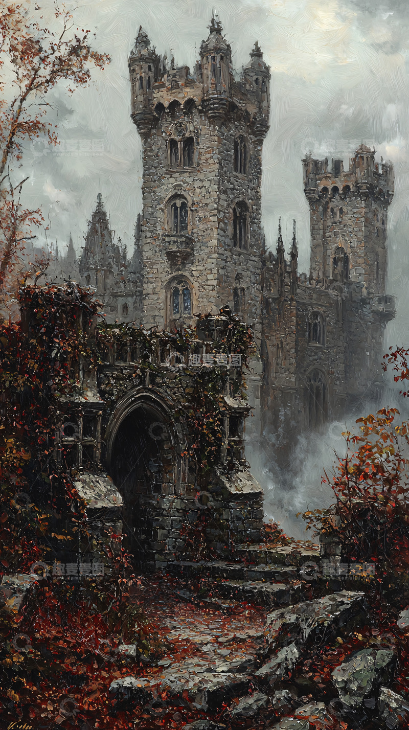 高清大图下载【趣麦麦图】哥特式古堡秋季景色