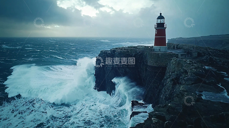 高清大图下载【趣麦麦图】暴风雨中的红色灯塔