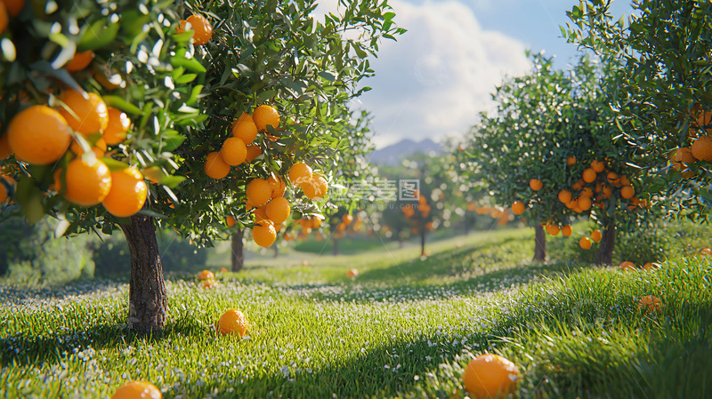 高清大图下载【趣麦麦图】阳光明媚的橘子果园