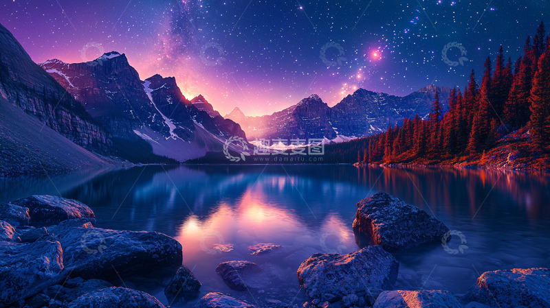 高清大图下载【趣麦麦图】梦幻星空山湖景色