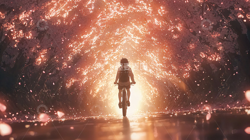 高清大图下载【趣麦麦图】骑自行车穿过光之隧道