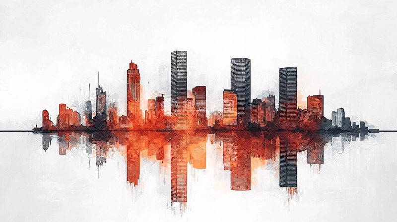 高清大图下载【趣麦麦图】水彩城市剪影
