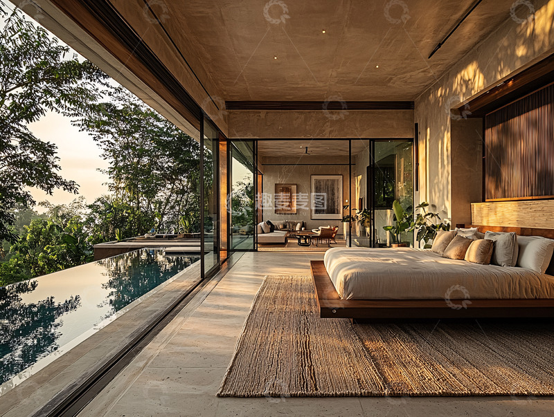 高清大图下载【趣麦麦图】豪华卧室泳池景观