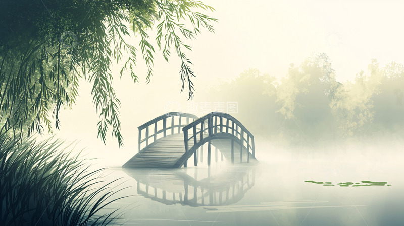 高清大图下载【趣麦麦图】雾中木桥