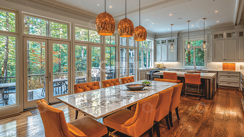 高清大图下载【趣麦麦图】明亮宽敞的现代厨房餐厅