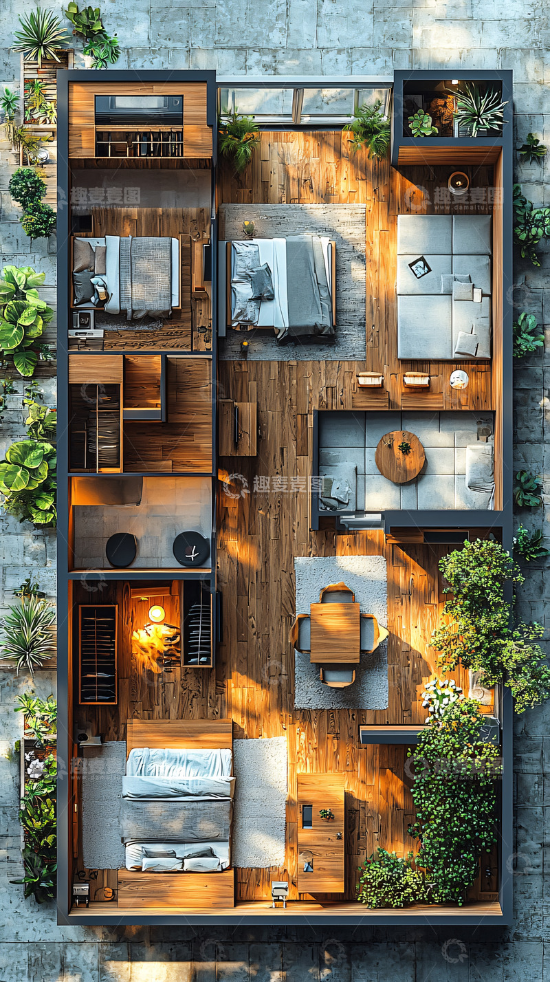 高清大图下载【趣麦麦图】鸟瞰图现代简约公寓设计