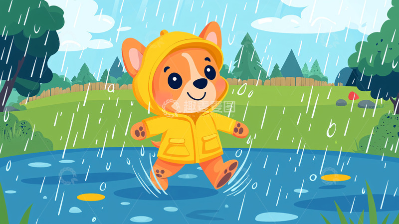 高清大图下载【趣麦麦图】雨天小柯基