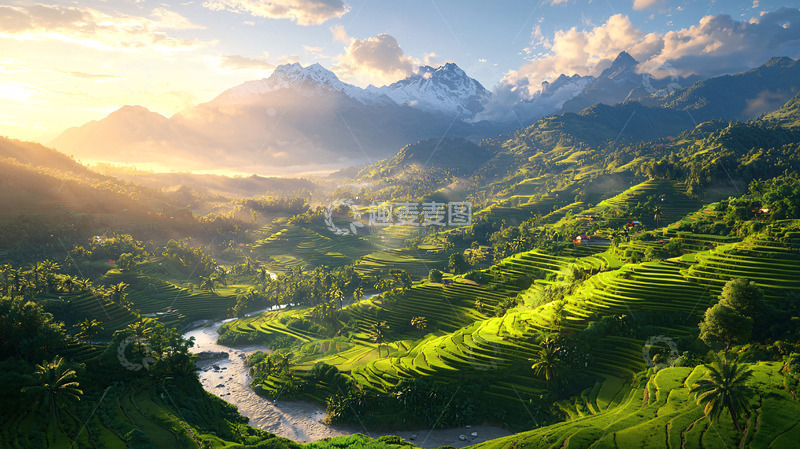 高清大图下载【趣麦麦图】日出山峰梯田美景