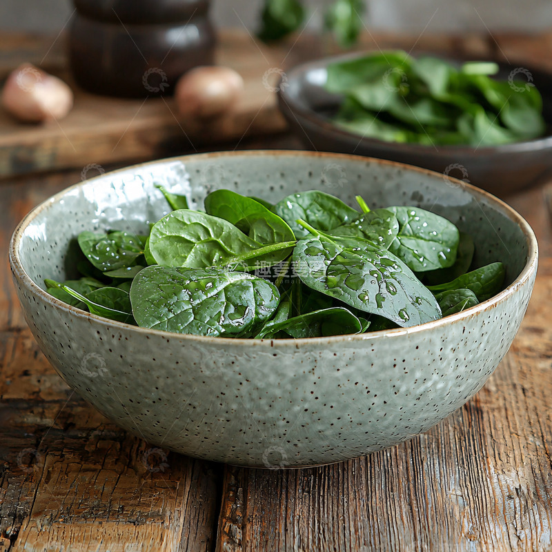 高清大图下载【趣麦麦图】一碗新鲜的菠菜叶