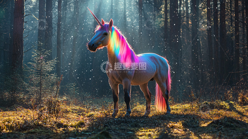 高清大图下载【趣麦麦图】彩虹独角兽森林