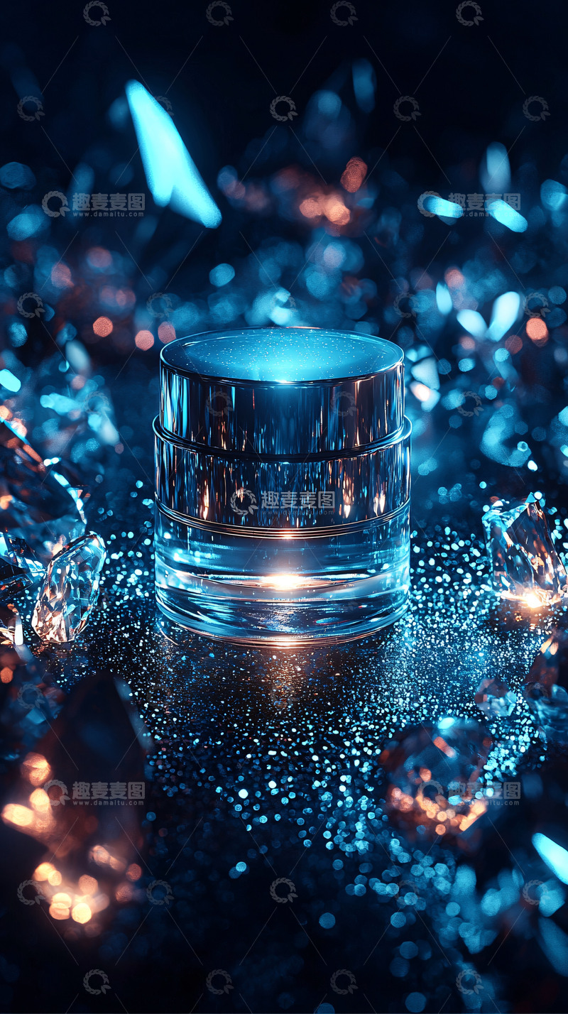 高清大图下载【趣麦麦图】蓝色背景护肤品瓶子