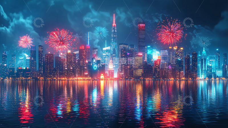 高清大图下载【趣麦麦图】夜幕下的上海夜景烟火