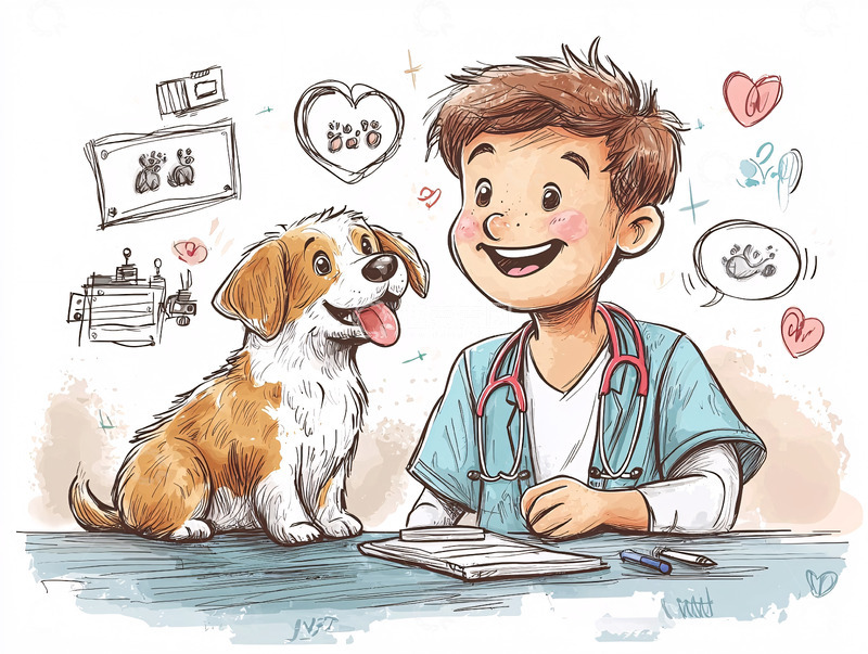 高清大图下载【趣麦麦图】兽医给小狗检查身体