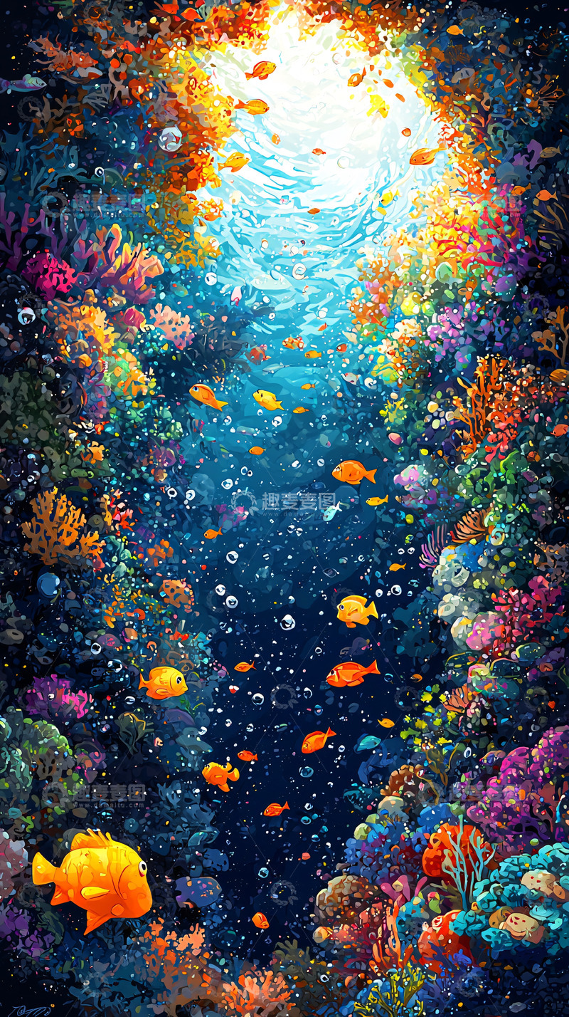 高清大图下载【趣麦麦图】生机勃勃的珊瑚礁鱼群